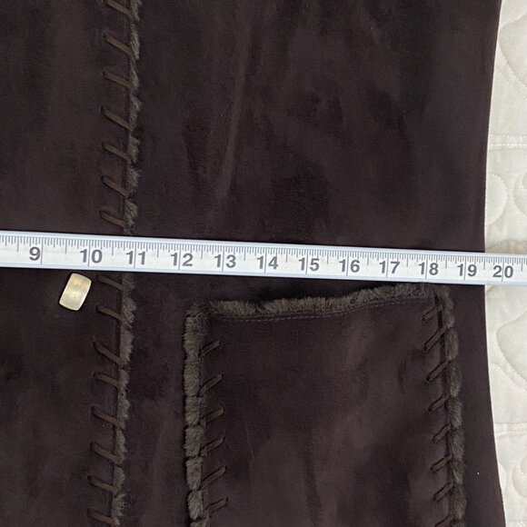 Dana Buchman Fur Lined Pea Coat Size Medium Chocolate Brown Faux Suede - Picture 10 of 12